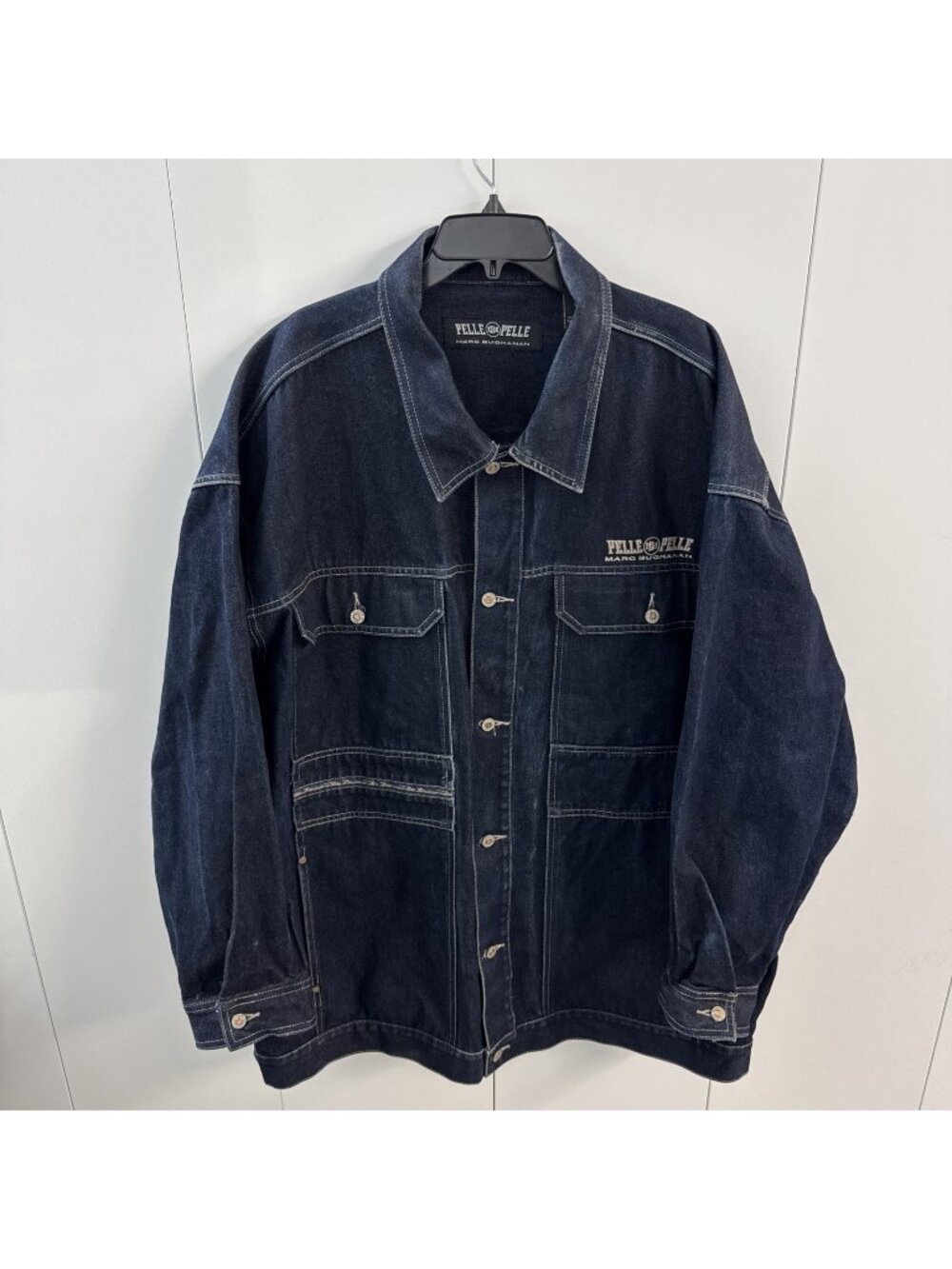 90’s Pelle Pelle Marc Buchanan Vintage Denim Jacket Dark Wash Size XXXL 3XL Long